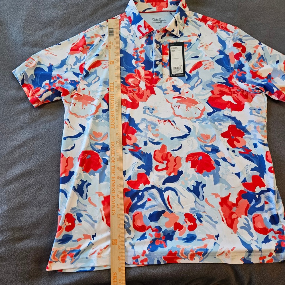Walter Hagen Mens XL Performance 11 Golf Polo‎ Shirt Florals Red white Stretch - Picture 4 of 6